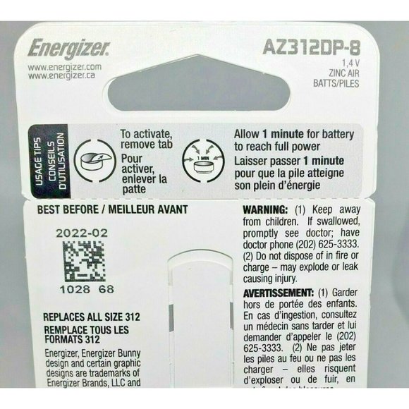 Energizer 312 EZ Turn And Lock Hearing Aid Batteries 8 Pack - Picture 5 of 5